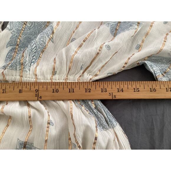 Bohemian tiered batwing sleeve maxi dress metallic stripes size L - Picture 5 of 5